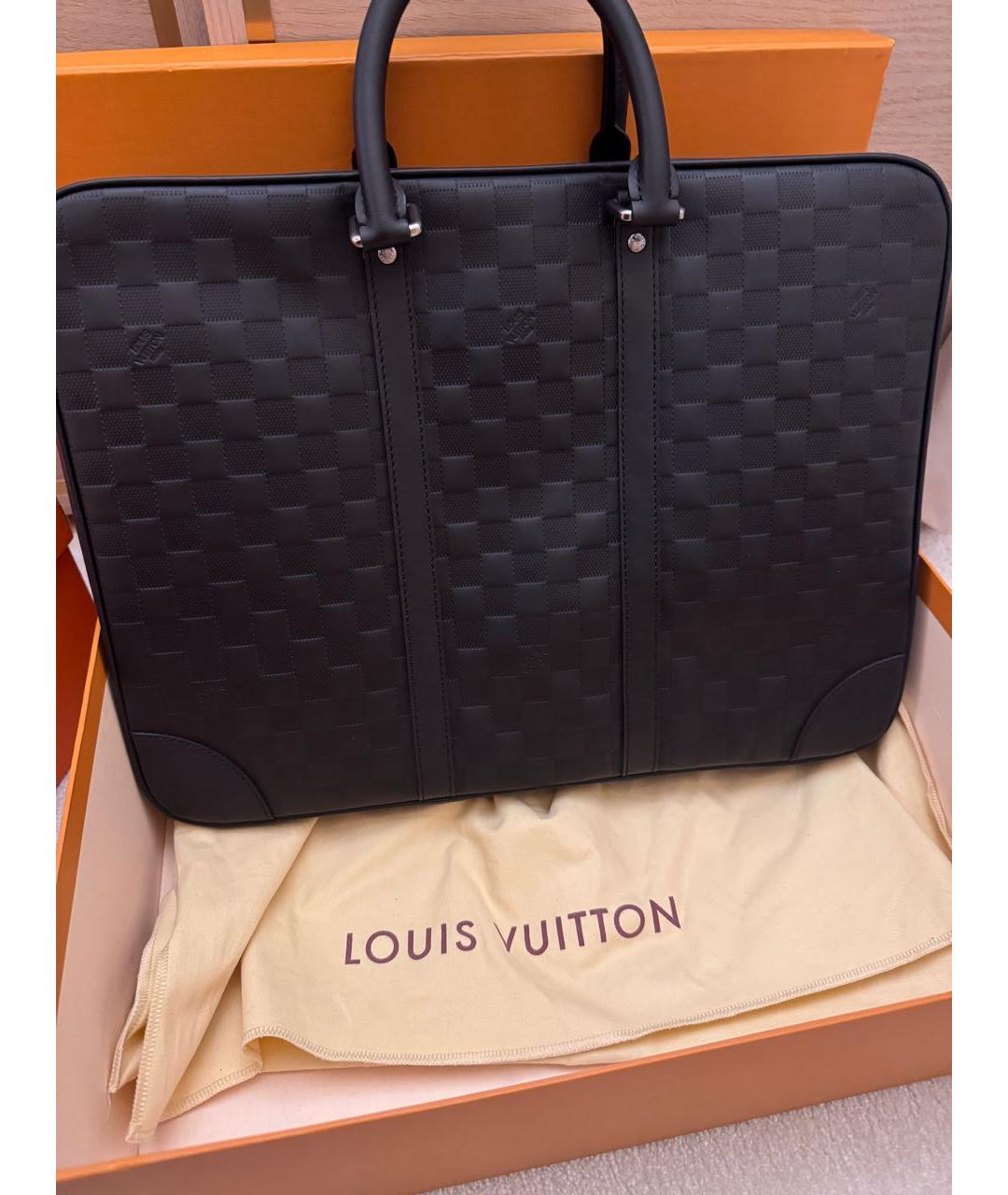 LOUIS VUITTON Черный кожаный портфель, фото 3