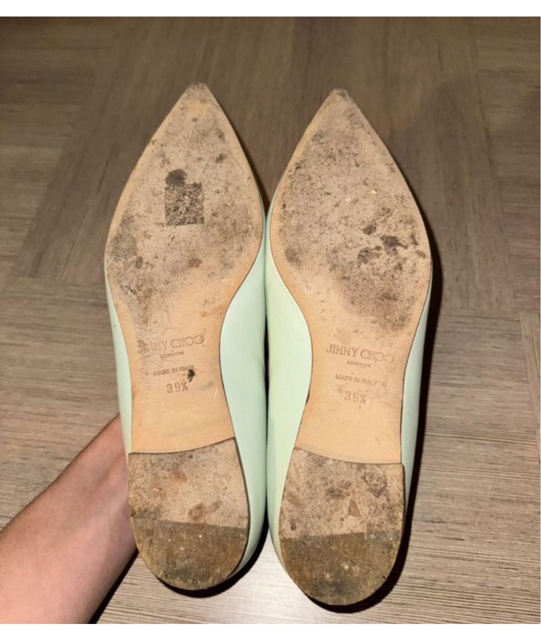 JIMMY CHOO Бирюзовые кожаные балетки, фото 3