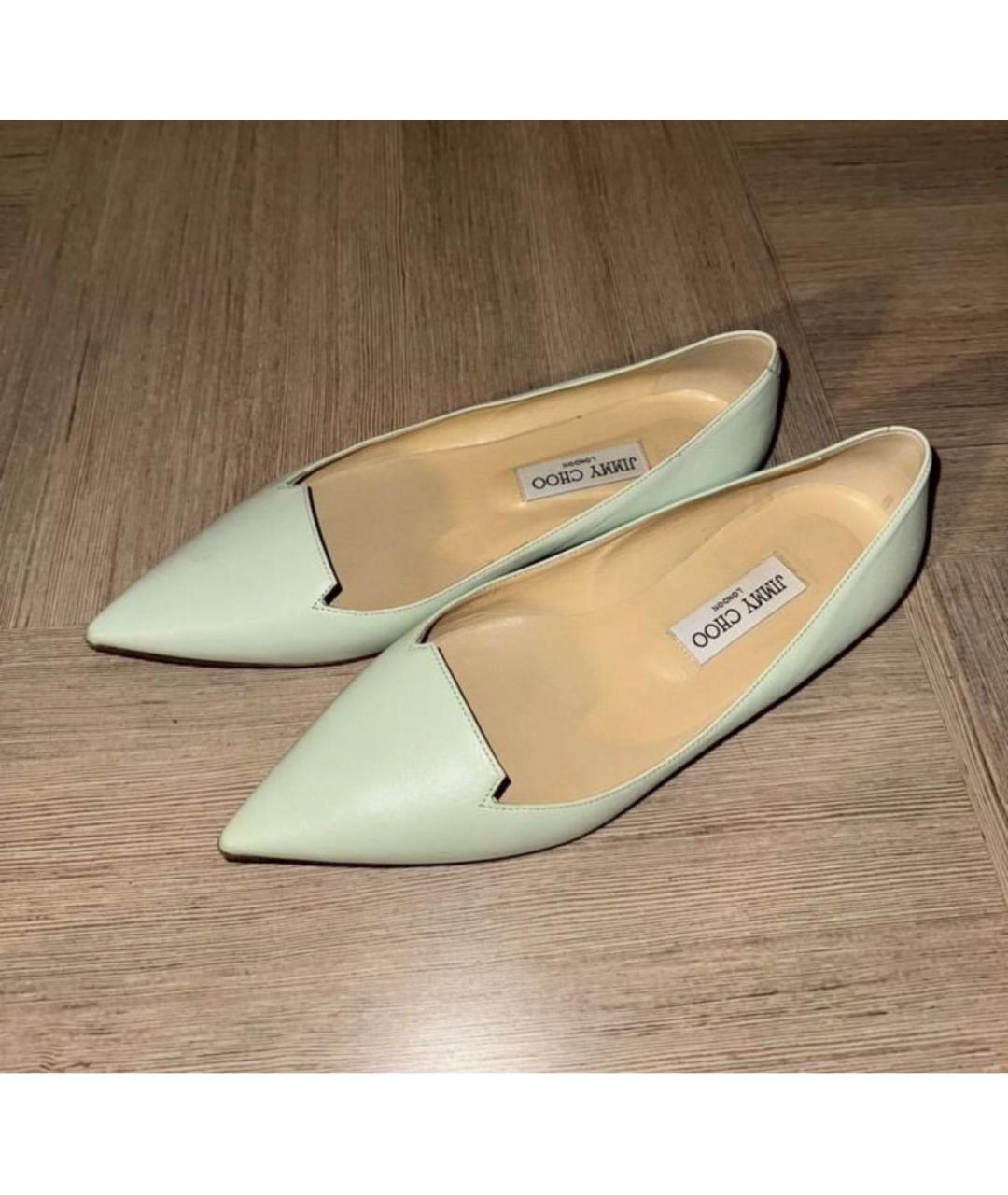 JIMMY CHOO Бирюзовые кожаные балетки, фото 4
