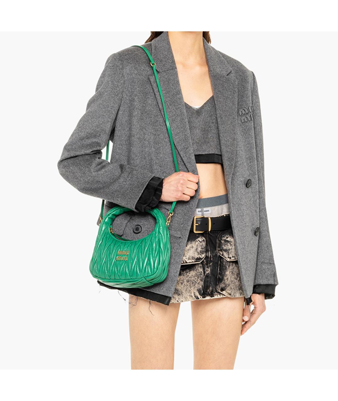 MIU MIU Зеленая кожаная сумка через плечо, фото 6