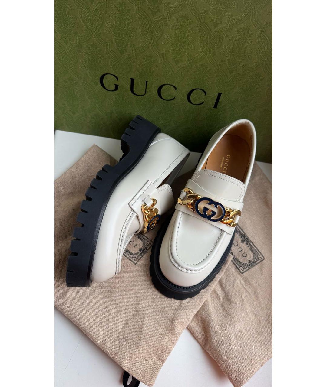 GUCCI Бежевые кожаные лоферы, фото 3