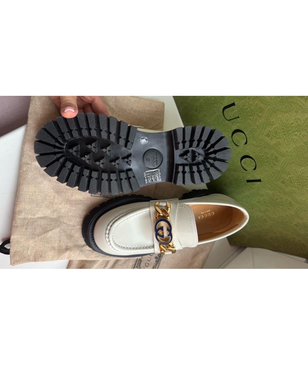 GUCCI Бежевые кожаные лоферы, фото 6