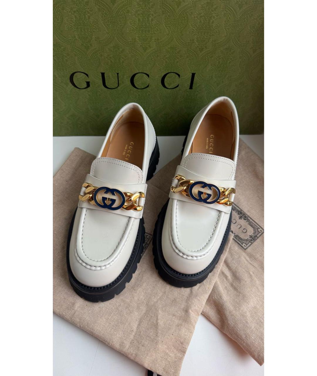 GUCCI Бежевые кожаные лоферы, фото 2