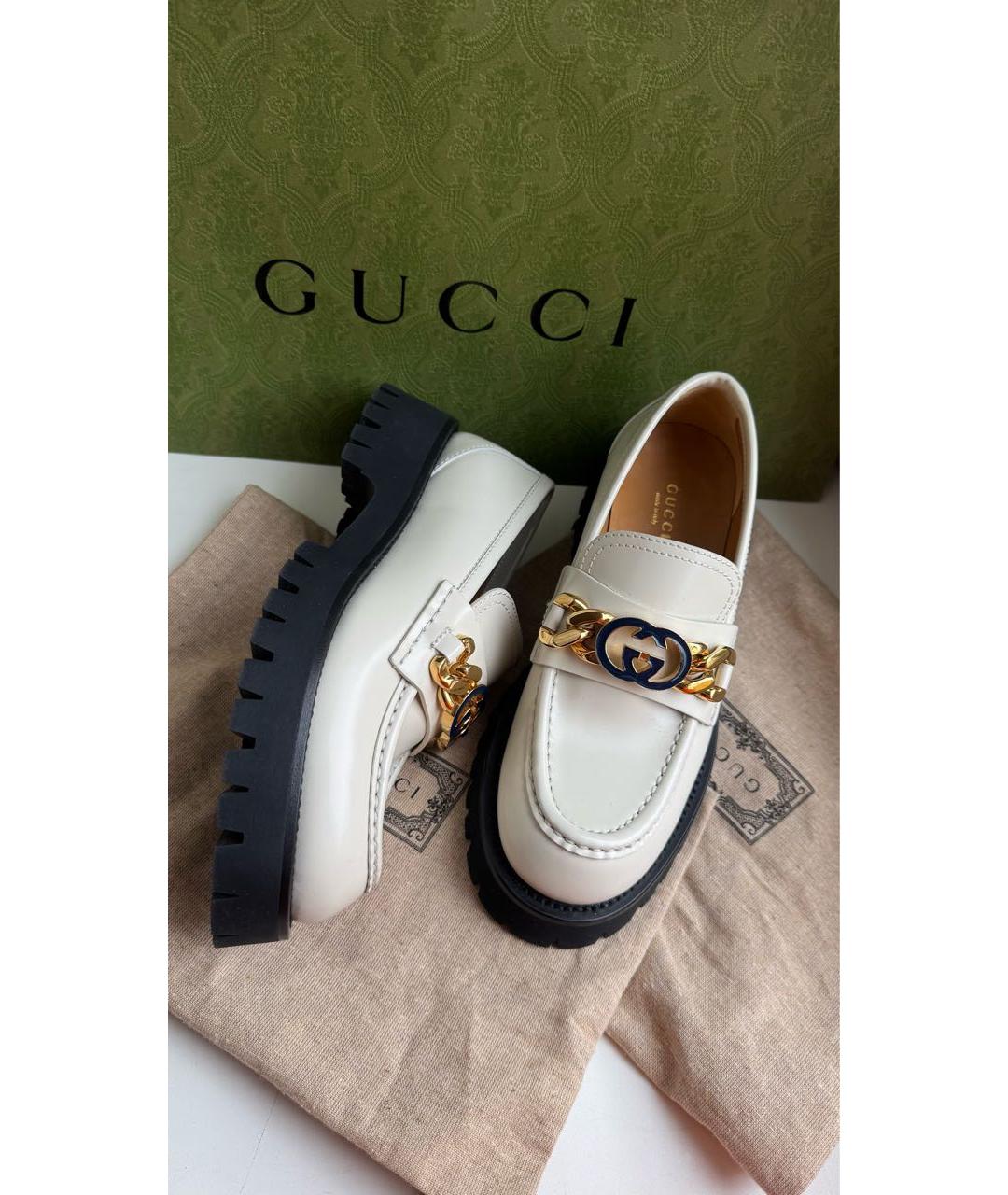 GUCCI Бежевые кожаные лоферы, фото 4