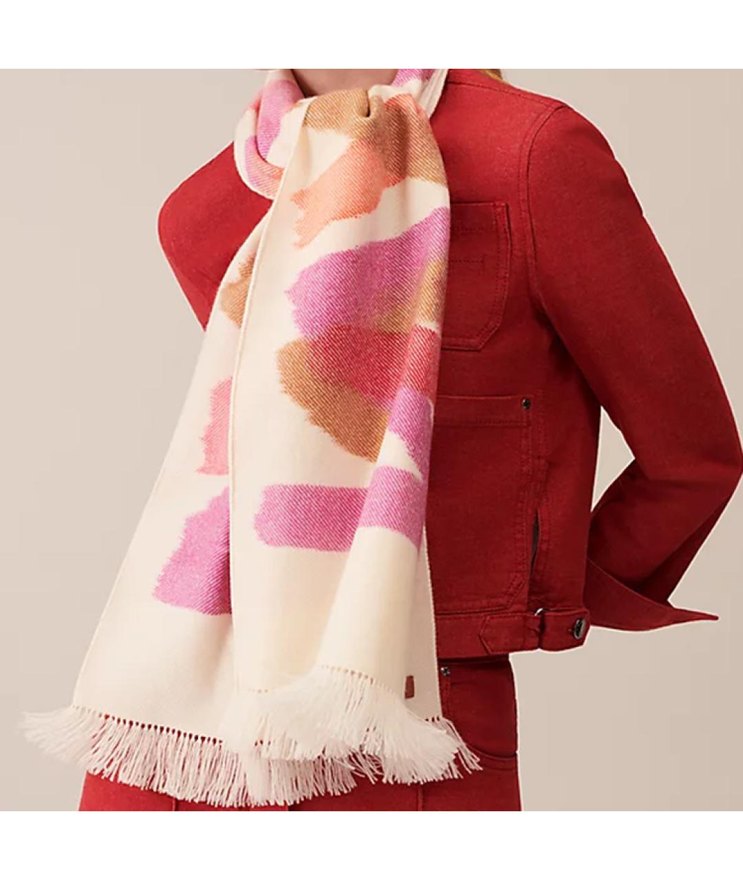 HERMES Белый кашемировый шарф, фото 2