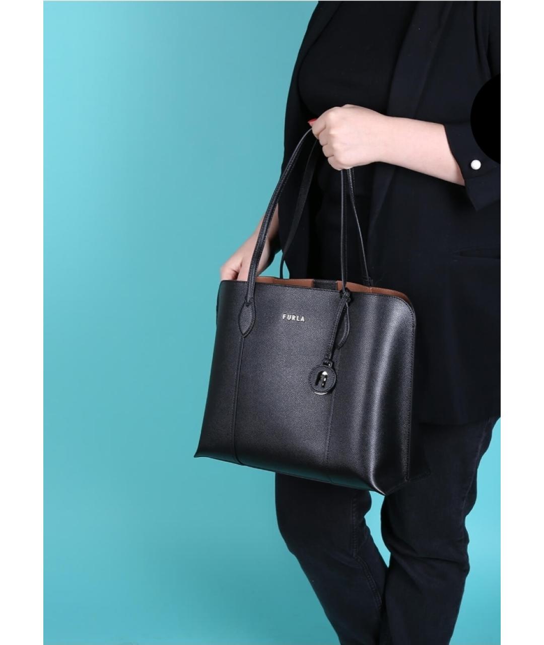 FURLA Черная кожаная сумка тоут, фото 3