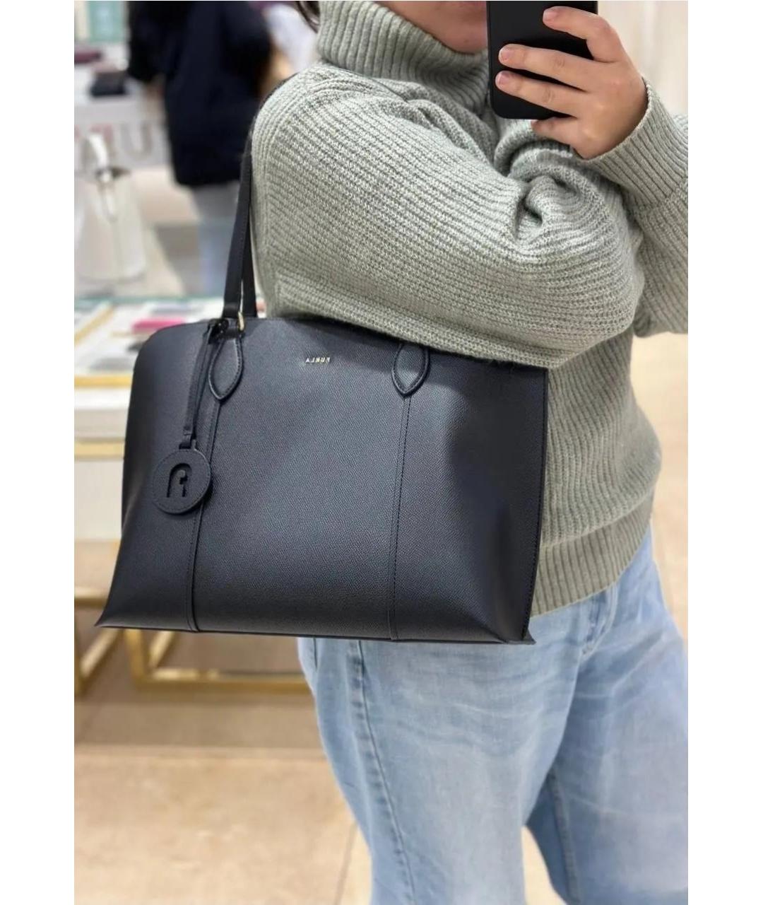 FURLA Черная кожаная сумка тоут, фото 9