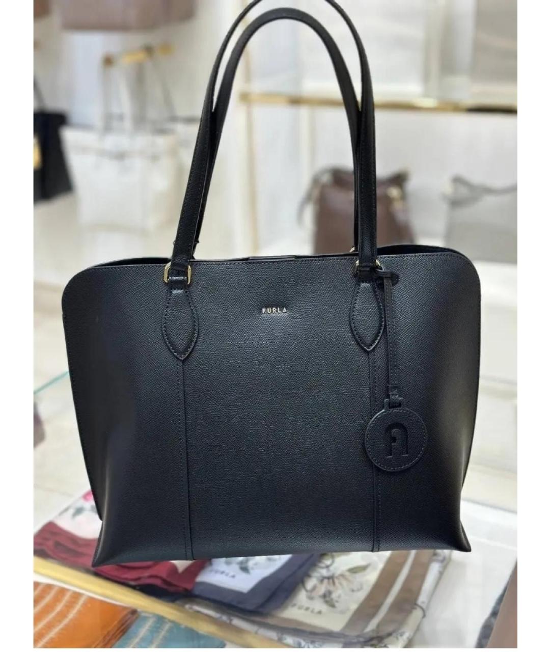 FURLA Черная кожаная сумка тоут, фото 8