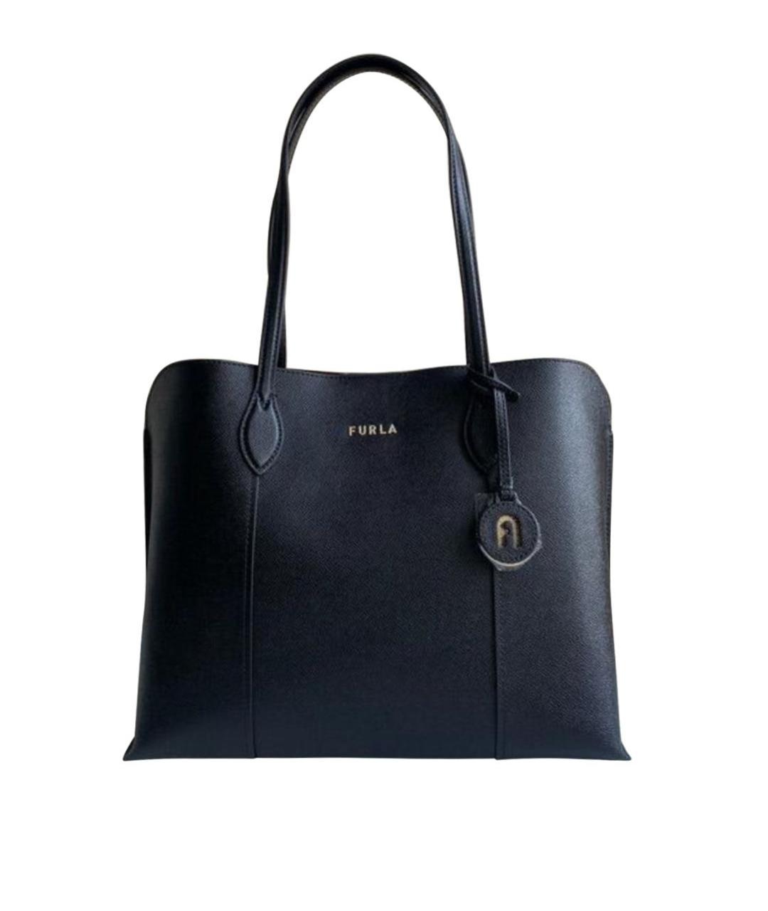 FURLA Черная кожаная сумка тоут, фото 1
