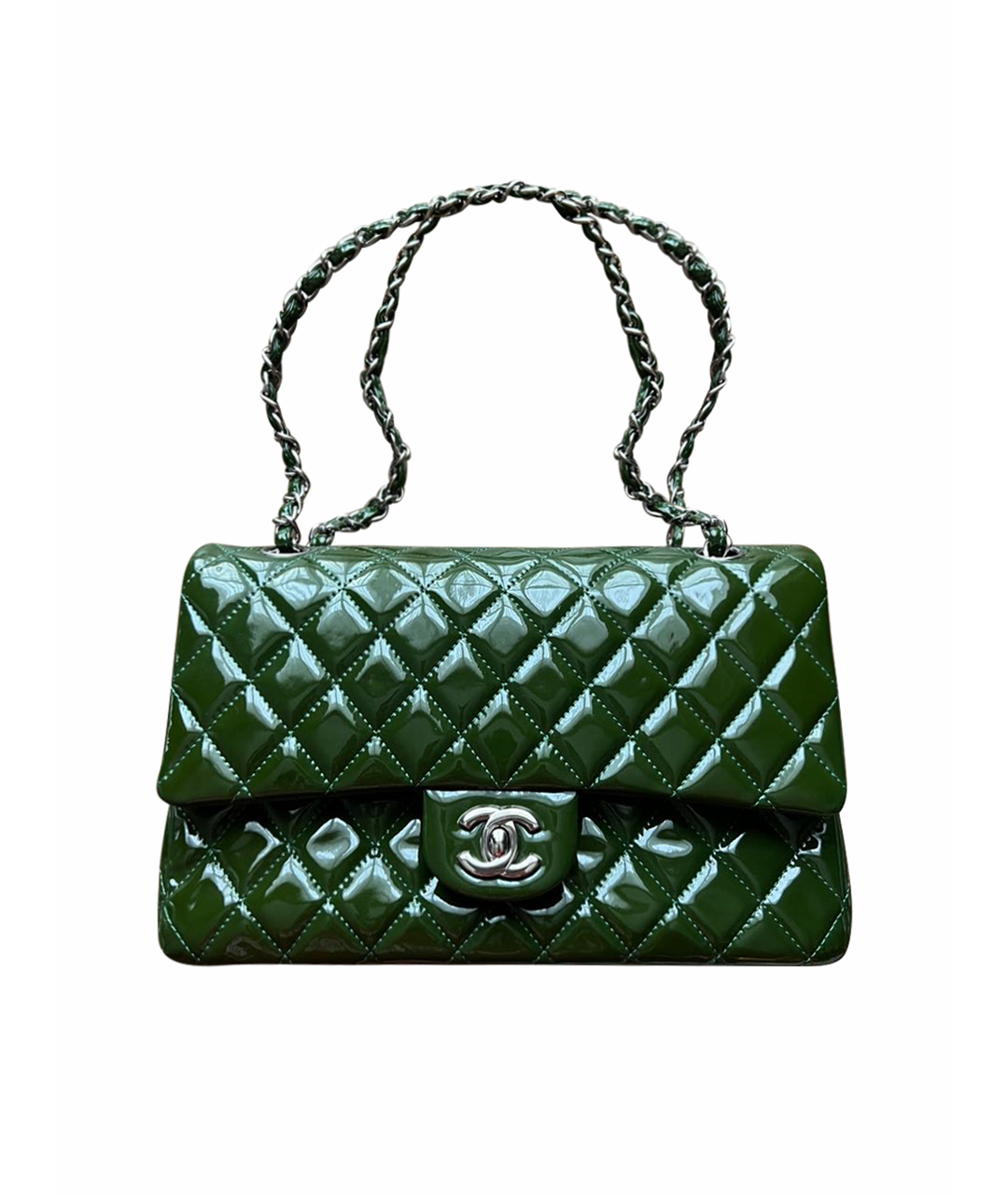 CHANEL Зеленая сумка тоут из лакированной кожи, фото 1