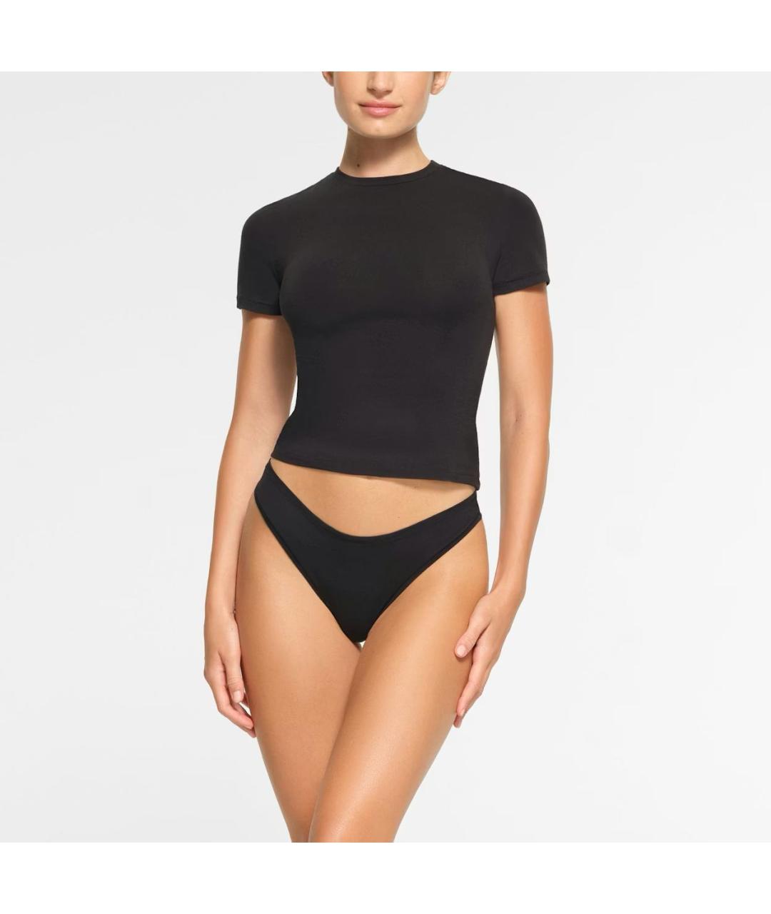 SKIMS Черная хлопко-эластановая футболка, фото 7