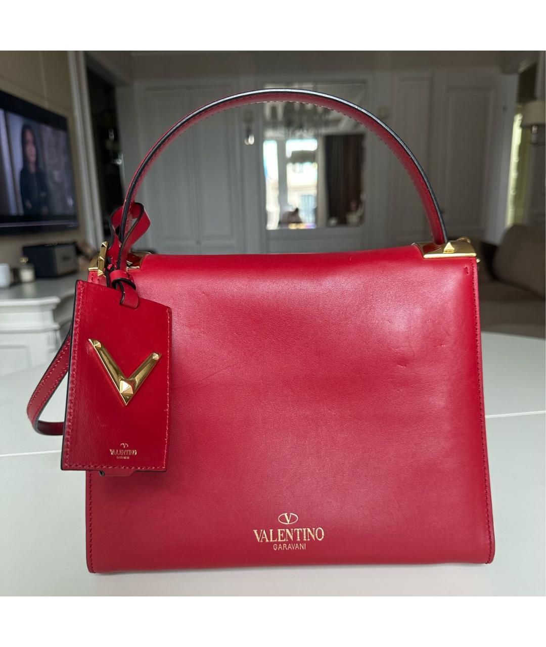 VALENTINO Красная кожаная сумка с короткими ручками, фото 5
