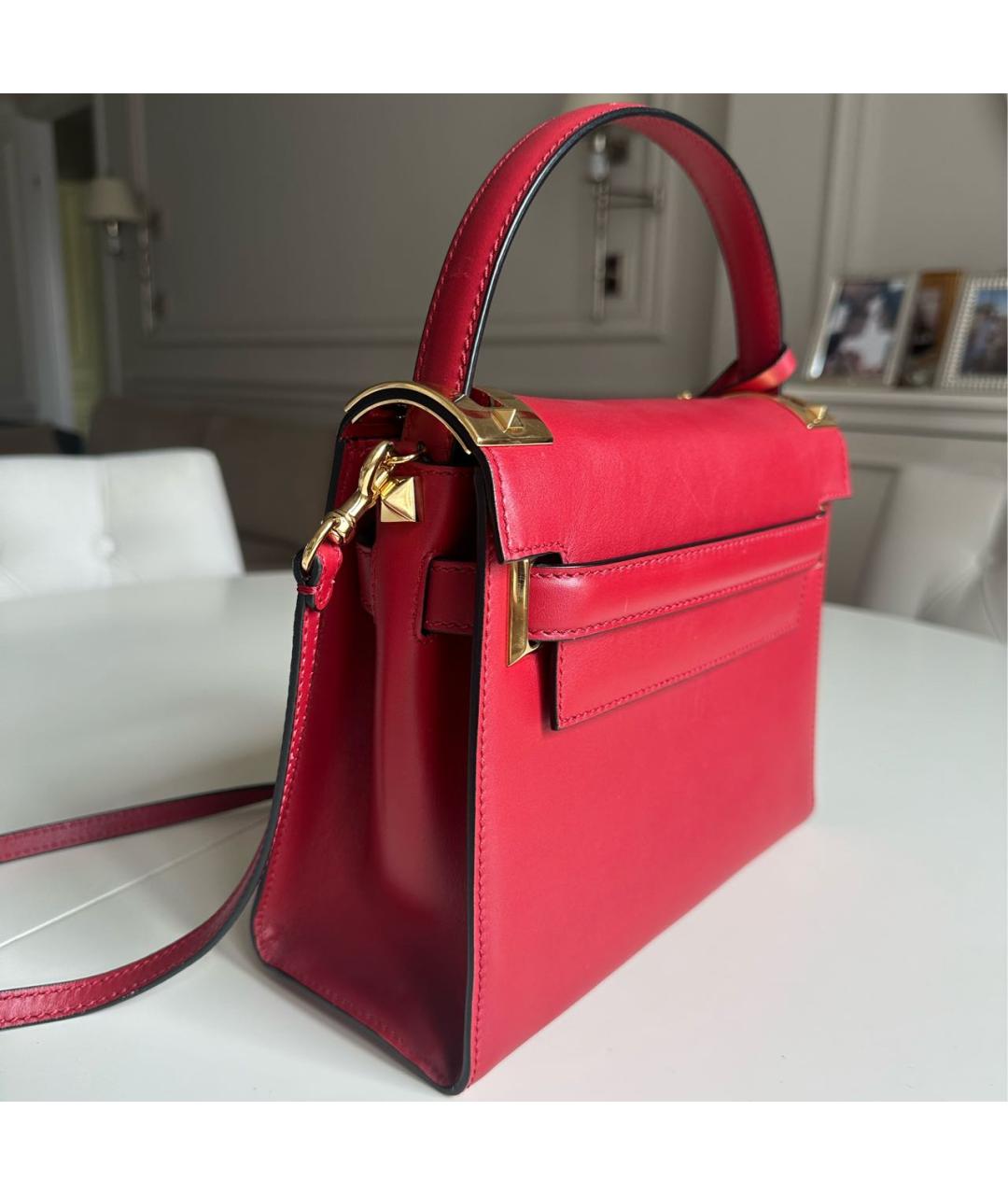 VALENTINO Красная кожаная сумка с короткими ручками, фото 3