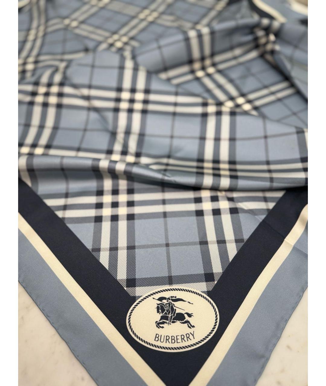 BURBERRY Голубой шелковый платок, фото 4