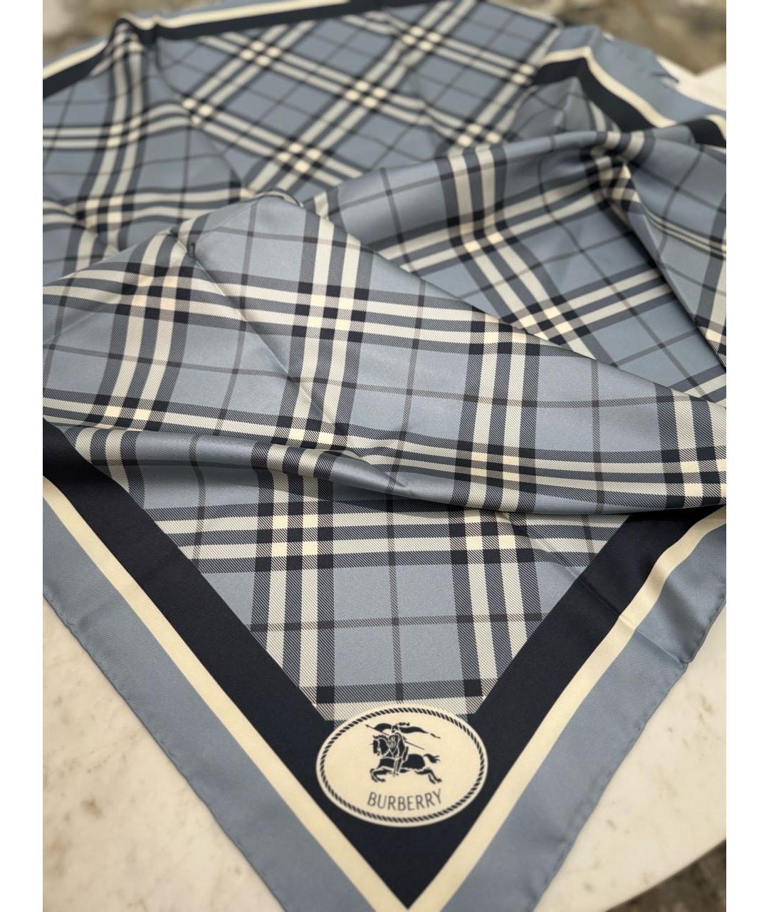 BURBERRY Голубой шелковый платок, фото 2