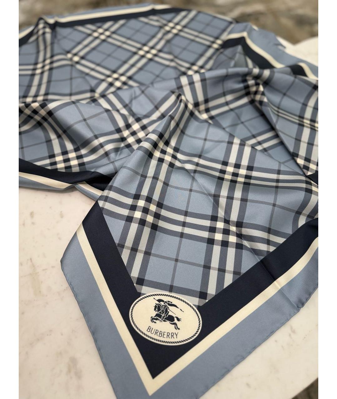 BURBERRY Голубой шелковый платок, фото 5