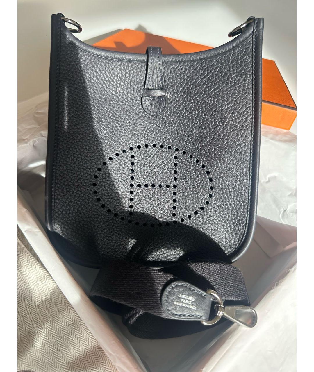 HERMES Темно-синяя кожаная сумка через плечо, фото 5