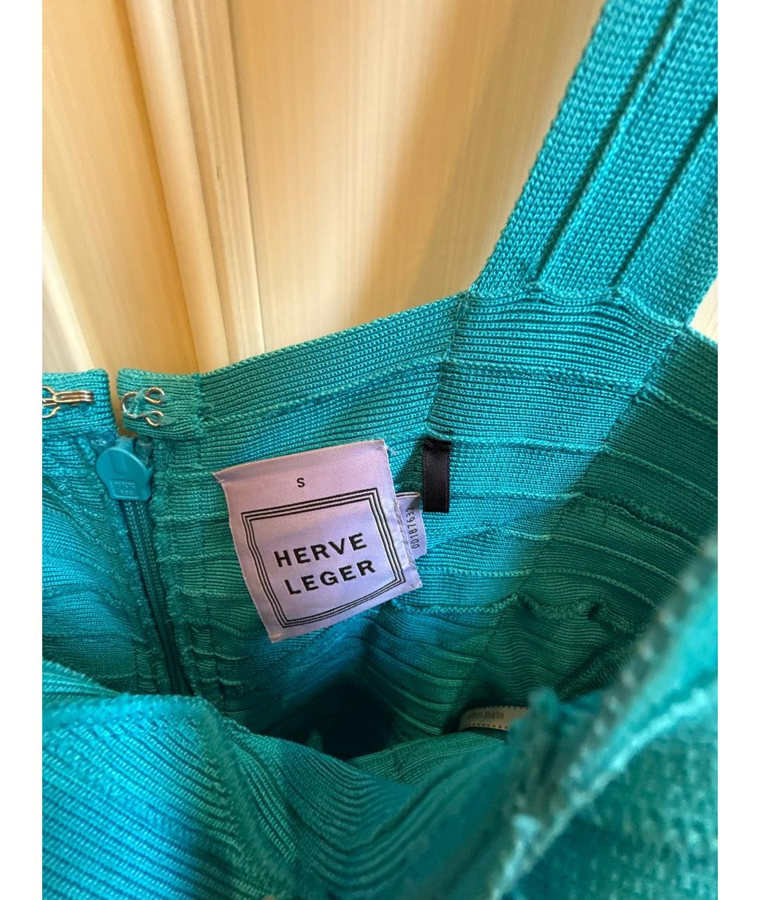 HERVE LEGER Бирюзовое синтетическое коктейльное платье, фото 3