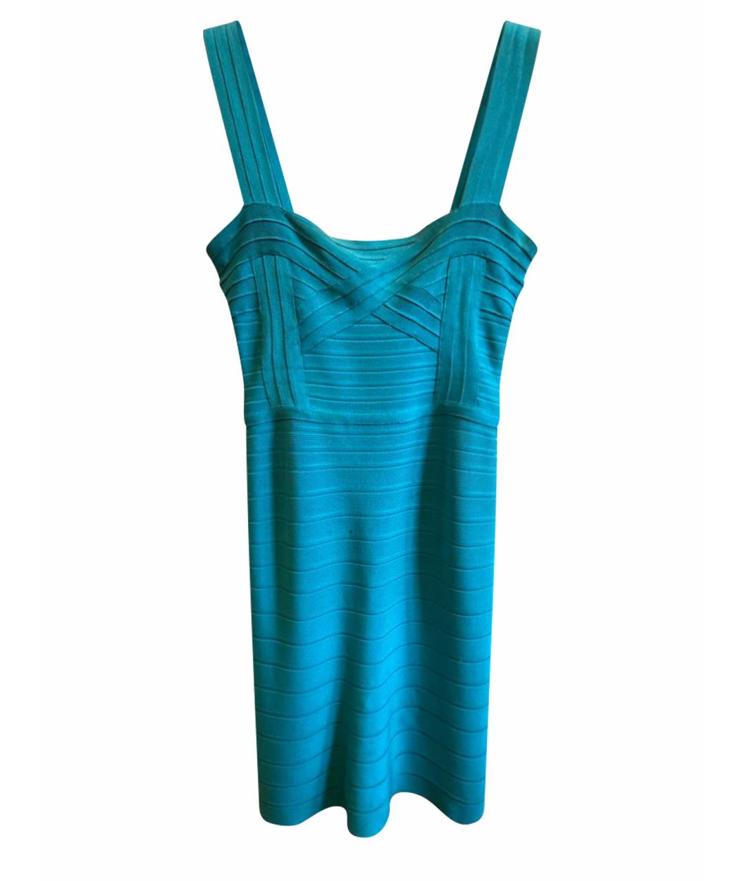 HERVE LEGER Бирюзовое синтетическое коктейльное платье, фото 1