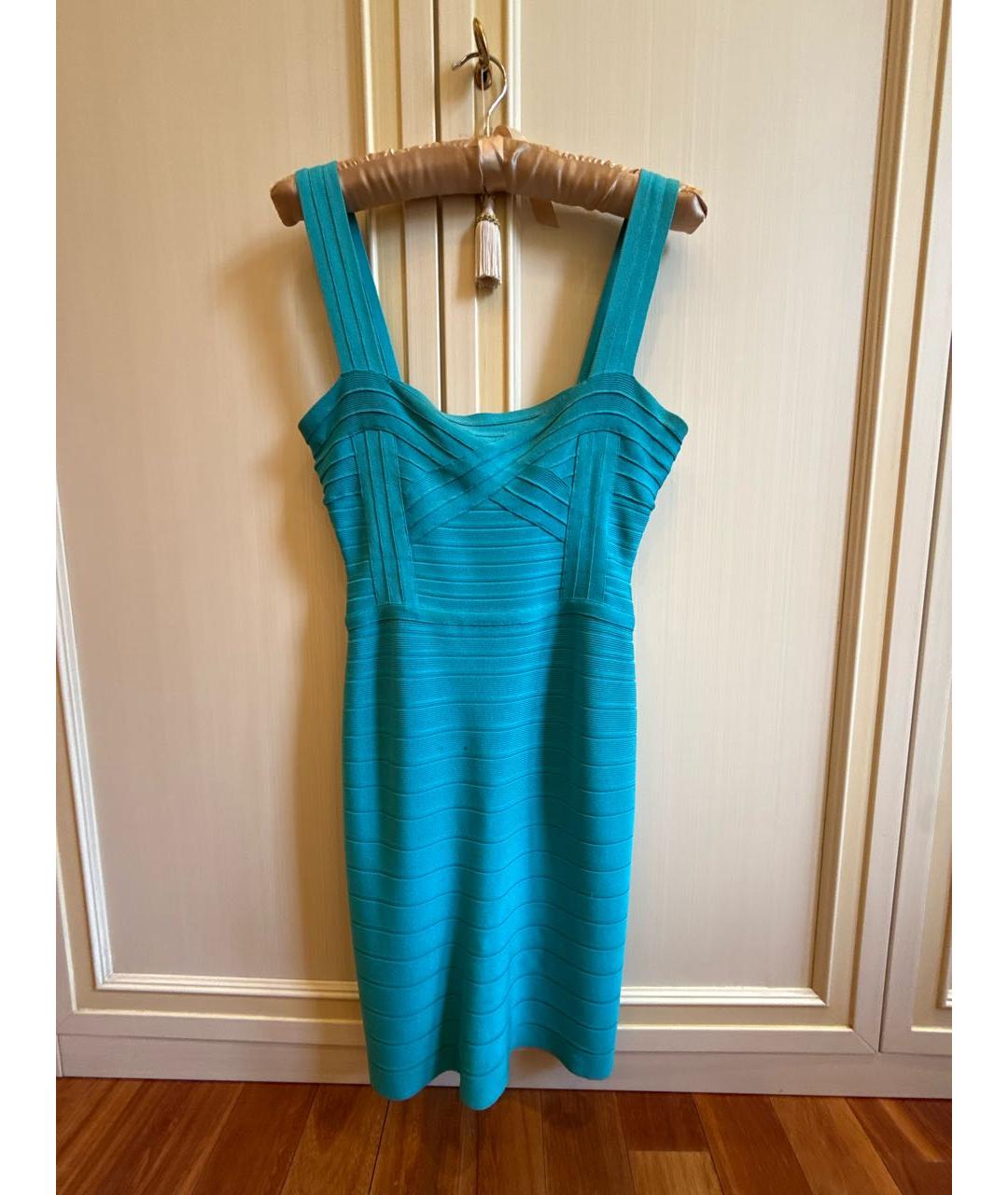 HERVE LEGER Бирюзовое синтетическое коктейльное платье, фото 7