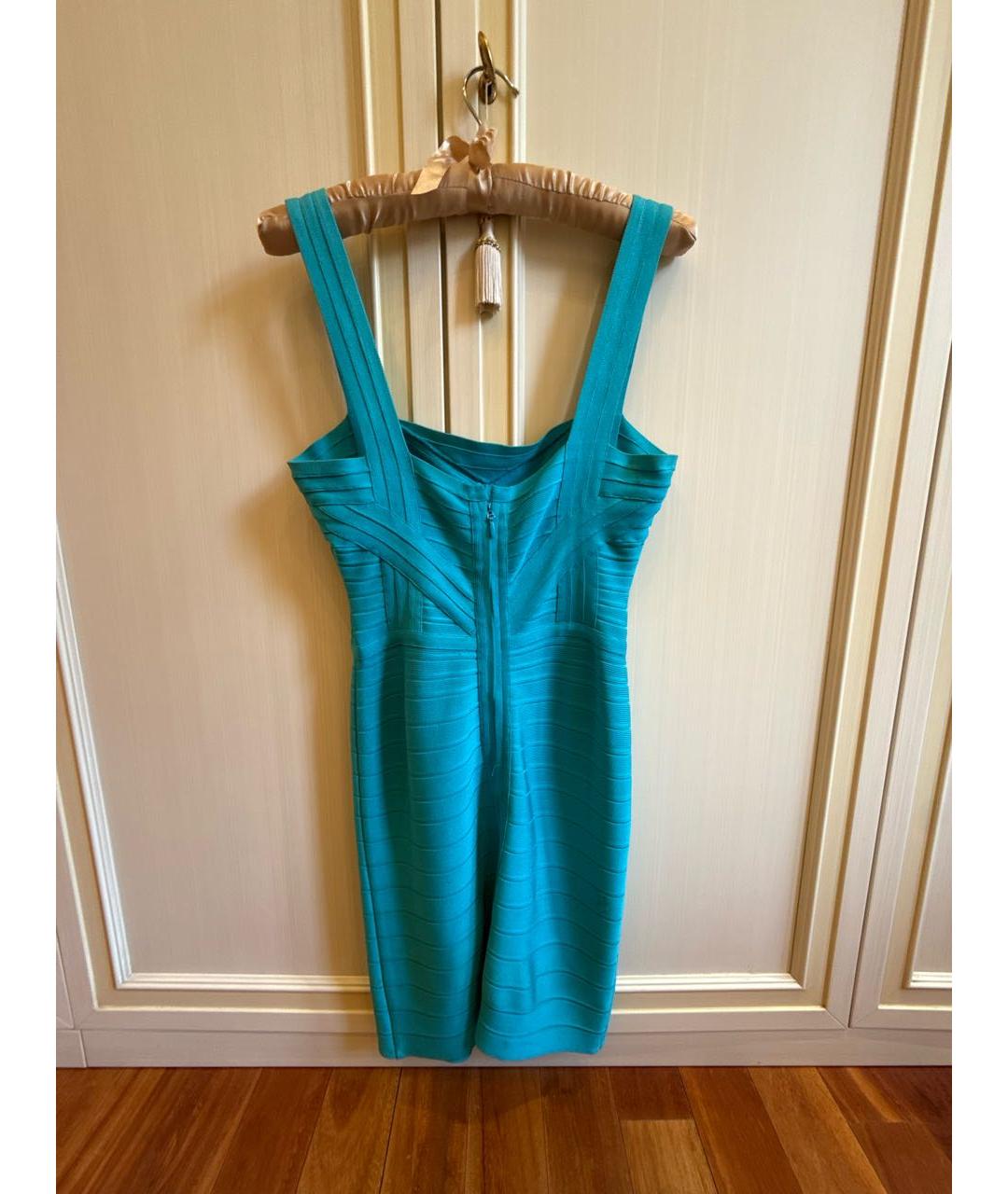 HERVE LEGER Бирюзовое синтетическое коктейльное платье, фото 2