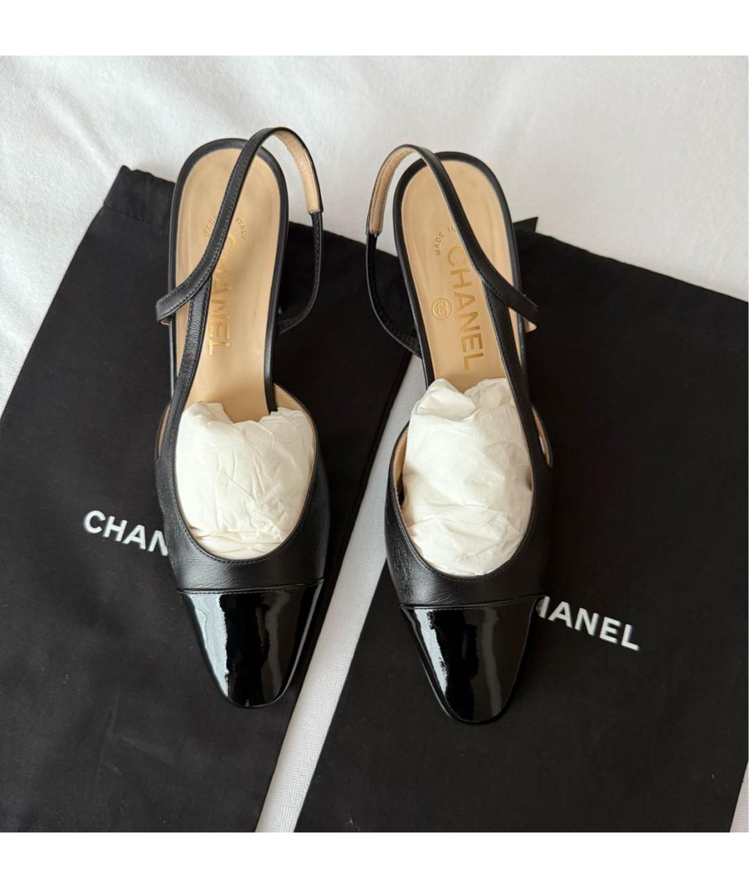 CHANEL Черные кожаные лодочки на низком каблуке, фото 2