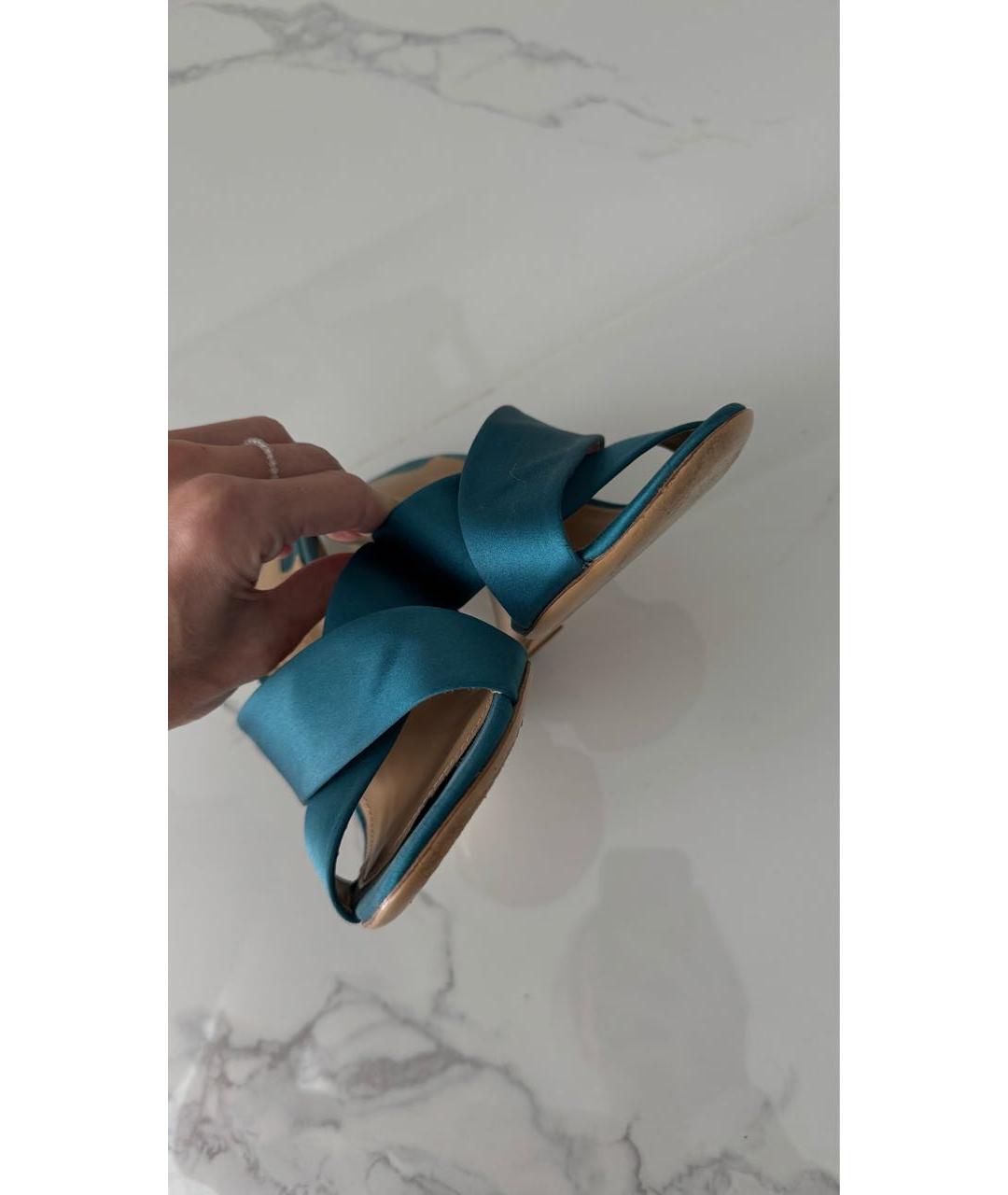 FERRAGAMO Синие текстильные босоножки, фото 7