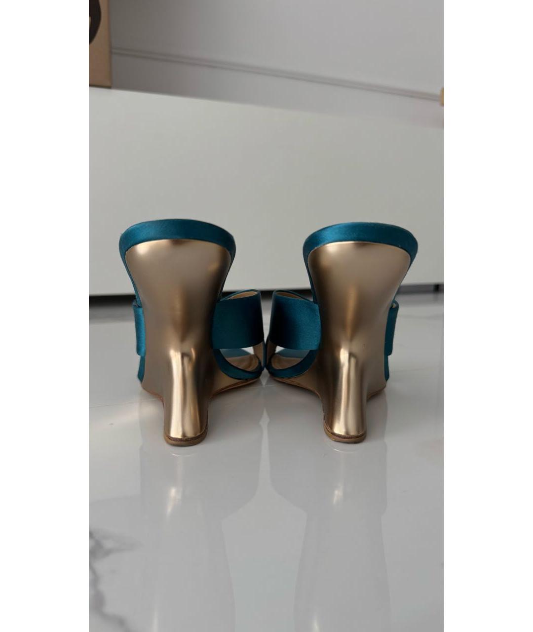 FERRAGAMO Синие текстильные босоножки, фото 4