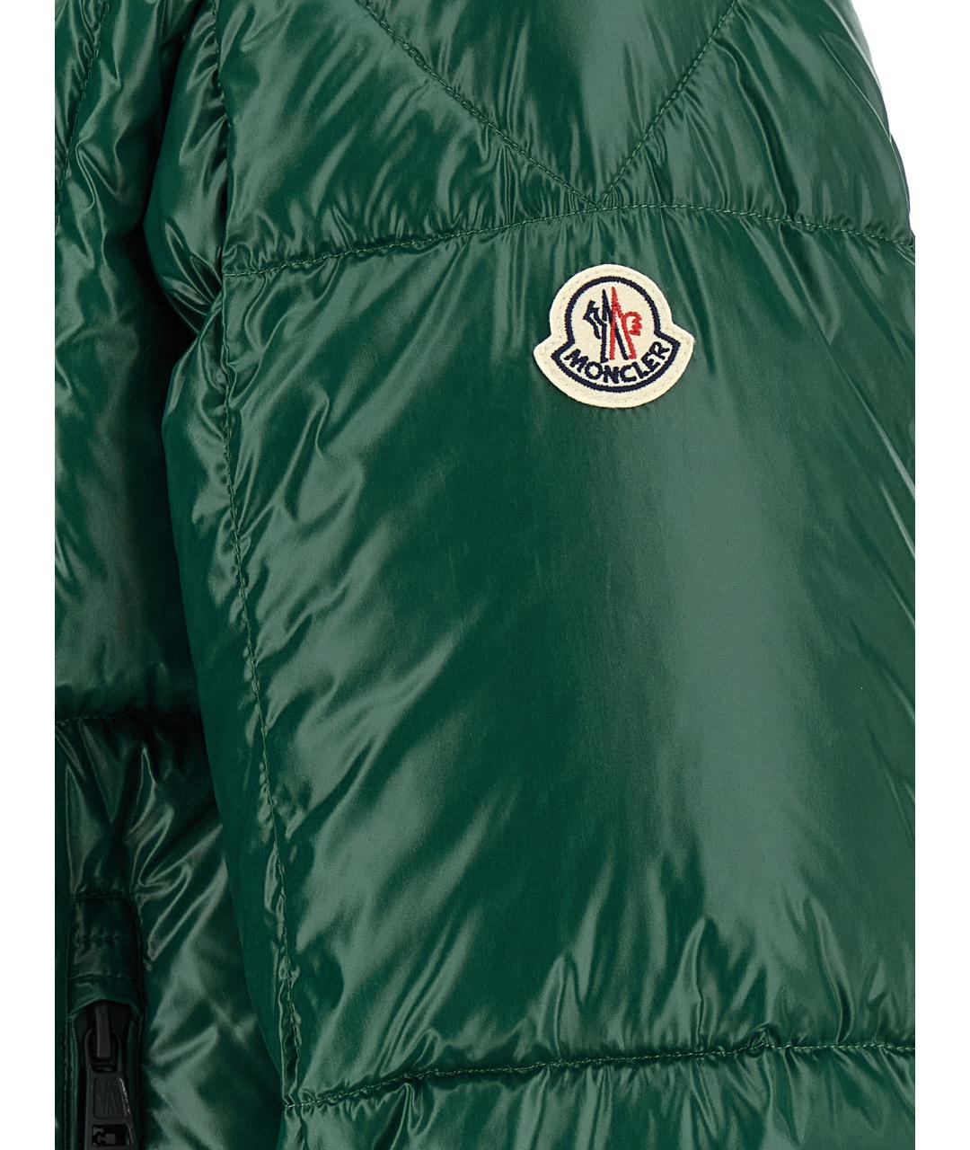 MONCLER Зеленый полиамидовый пуховик, фото 5