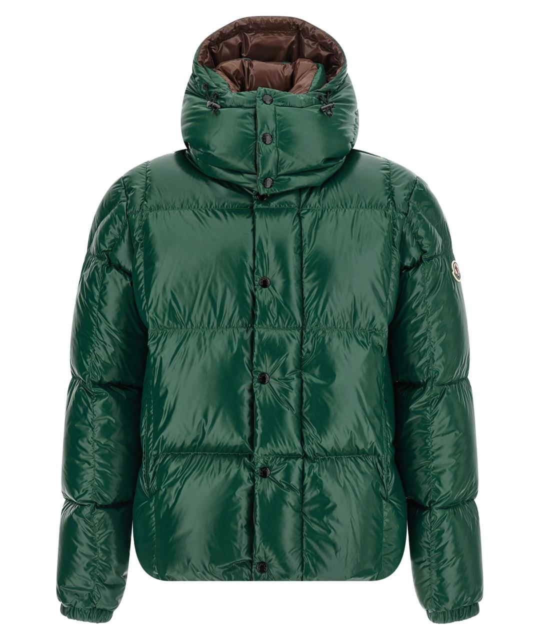MONCLER Зеленый полиамидовый пуховик, фото 1