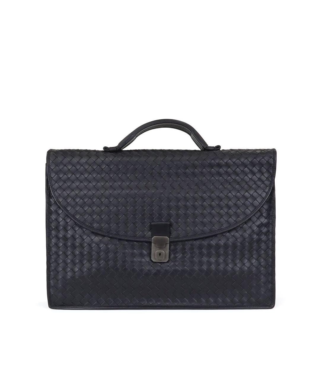 BOTTEGA VENETA Темно-синий кожаный портфель, фото 9