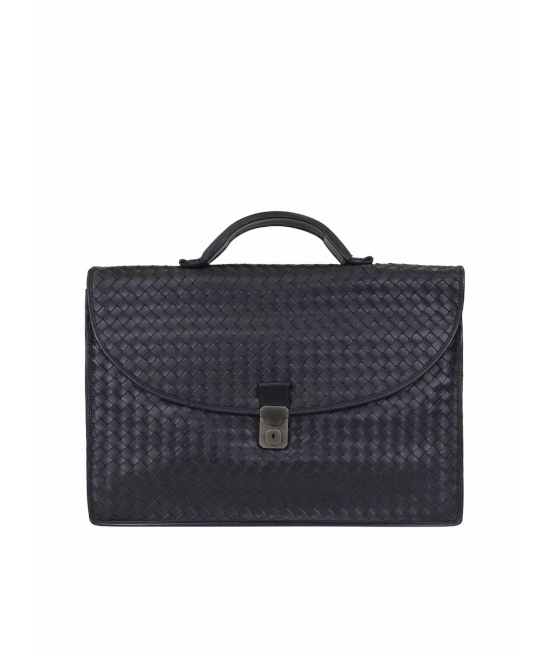 BOTTEGA VENETA Темно-синий кожаный портфель, фото 1