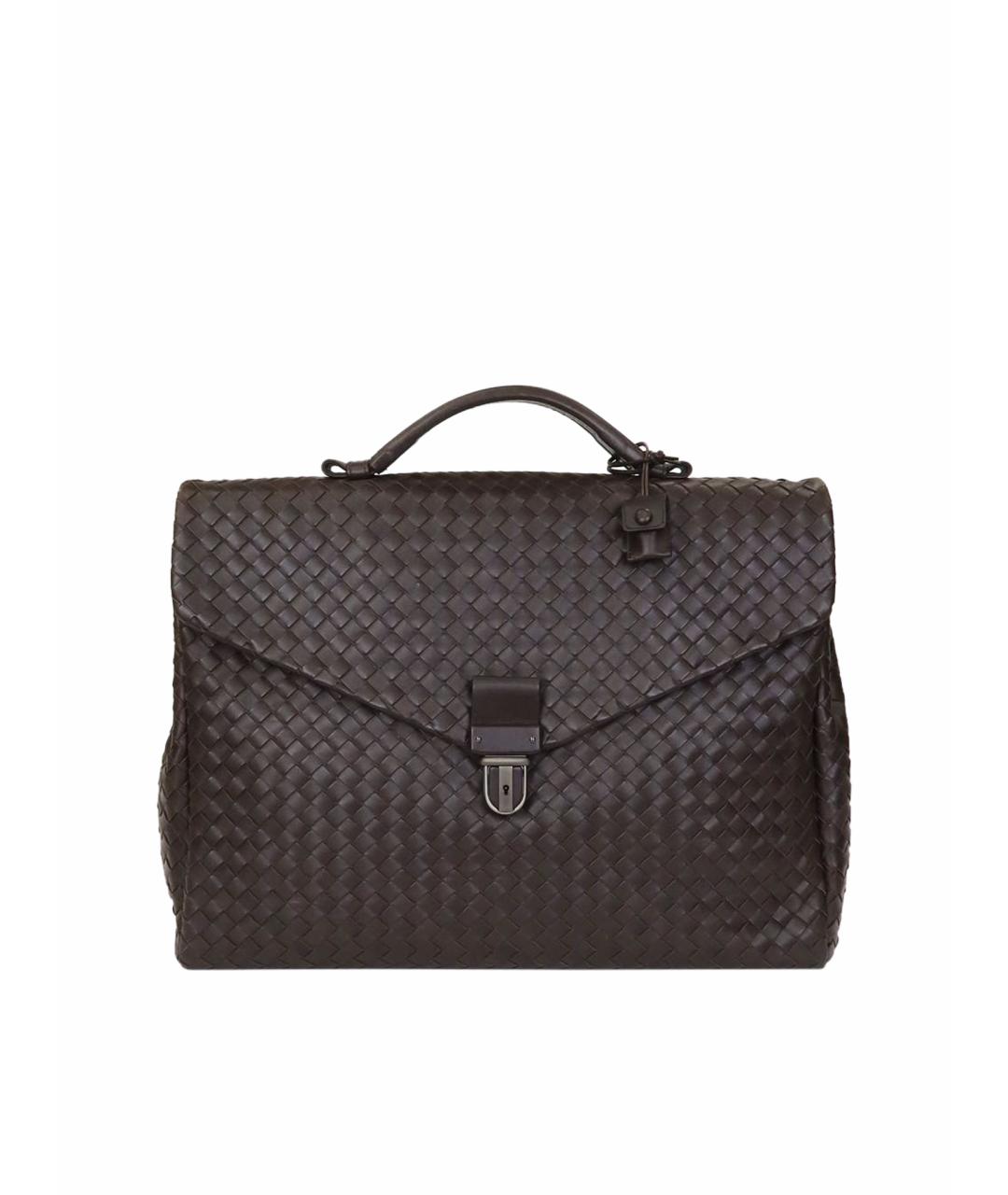 BOTTEGA VENETA Коричневый кожаный портфель, фото 1