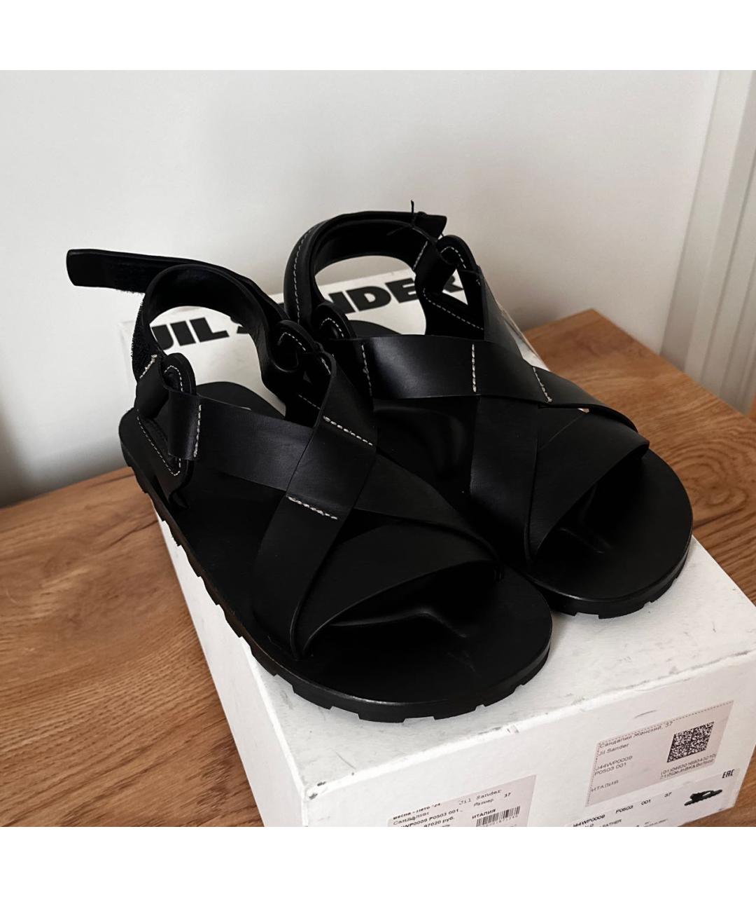JIL SANDER Черные кожаные сандалии, фото 4