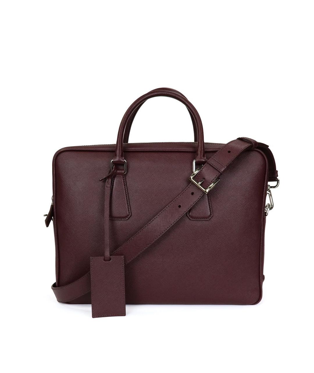 PRADA Бордовый кожаный портфель, фото 9