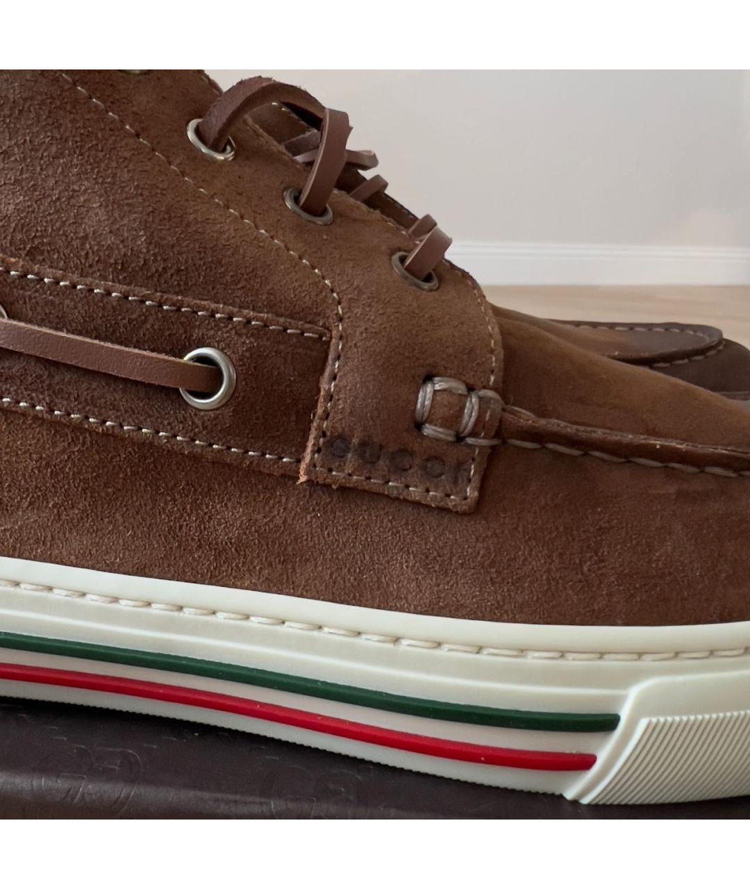 GUCCI Коричневые замшевые высокие кроссовки / кеды, фото 8