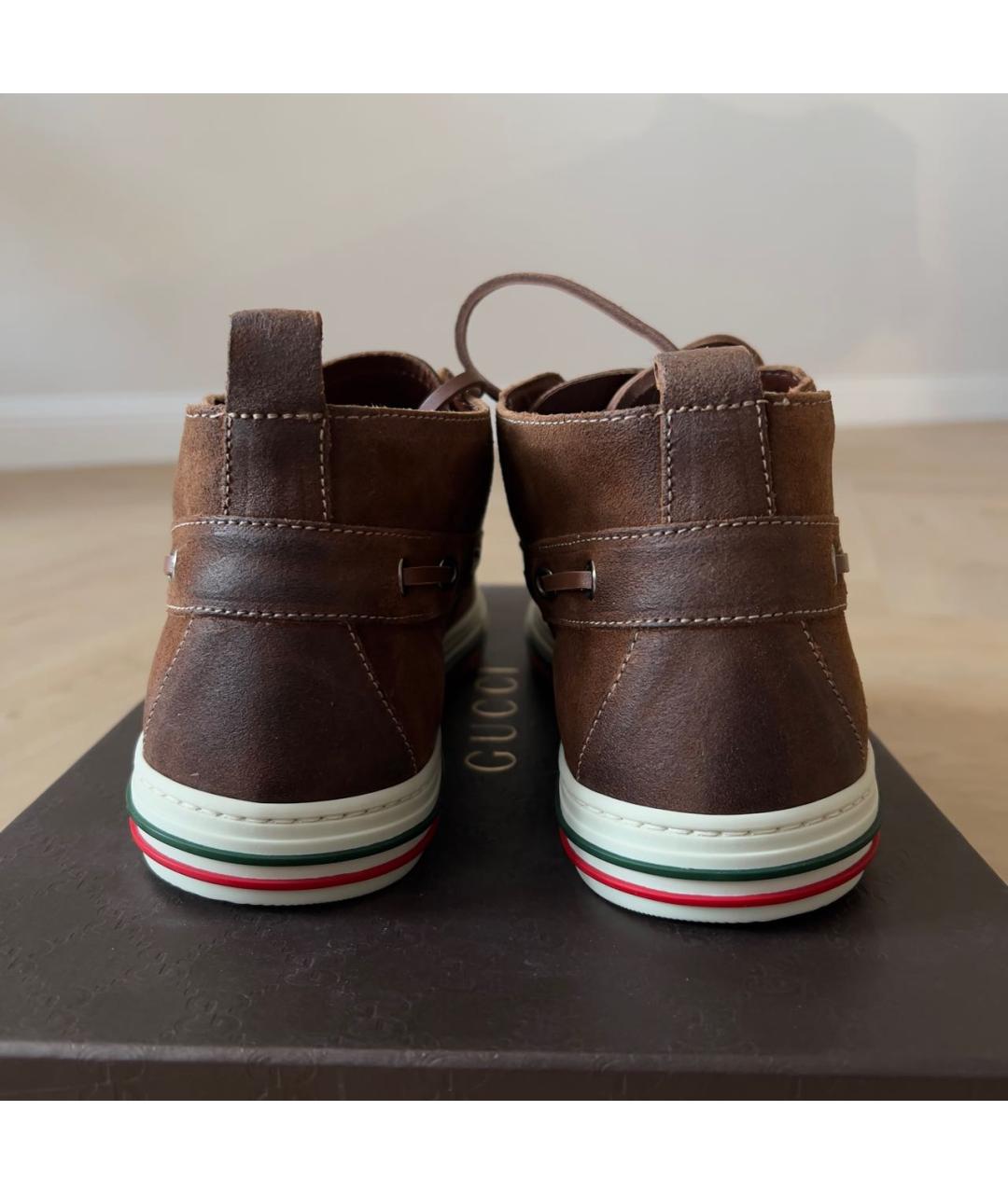 GUCCI Коричневые замшевые высокие кроссовки / кеды, фото 3