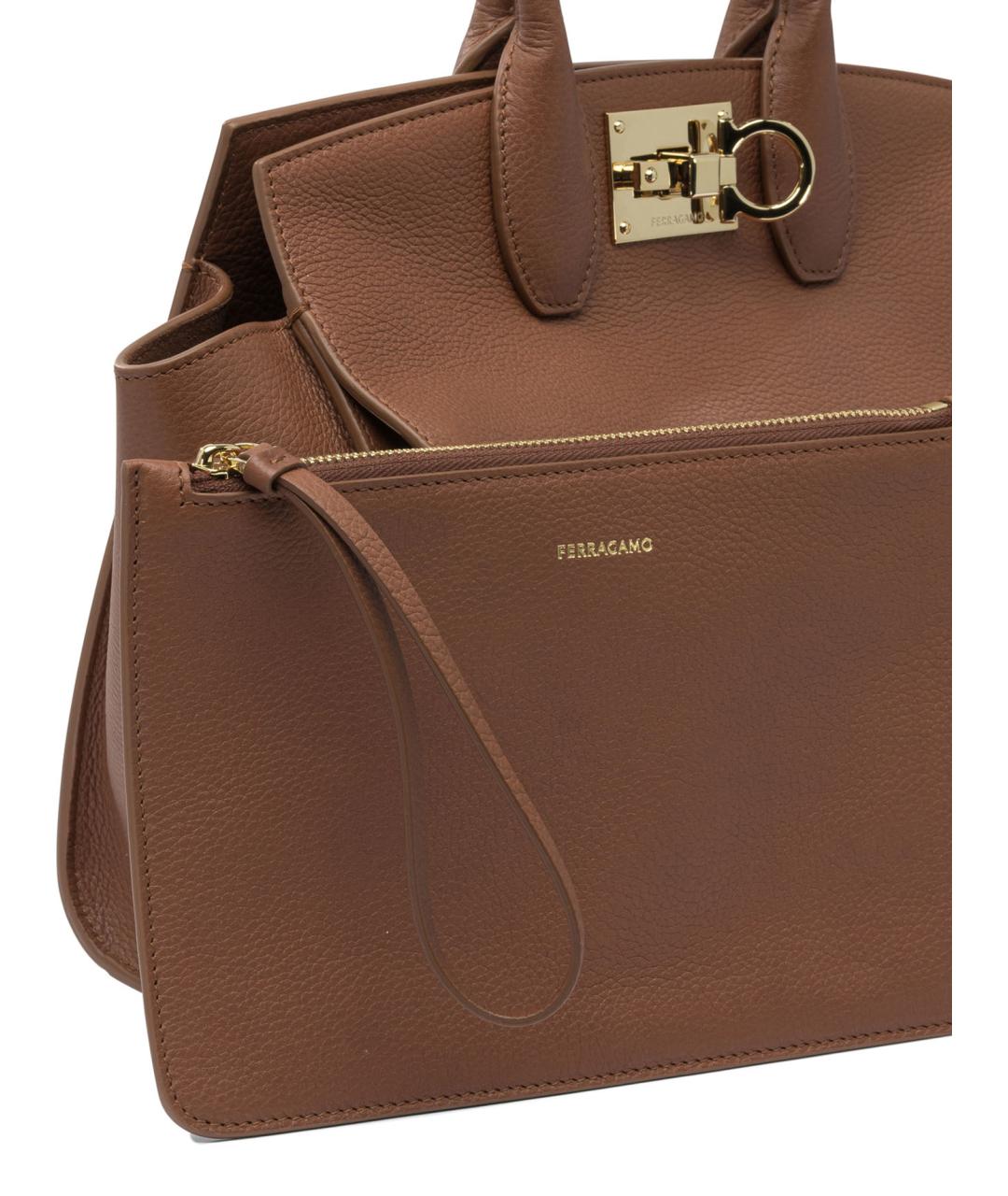 FERRAGAMO Коричневая кожаная сумка тоут, фото 4