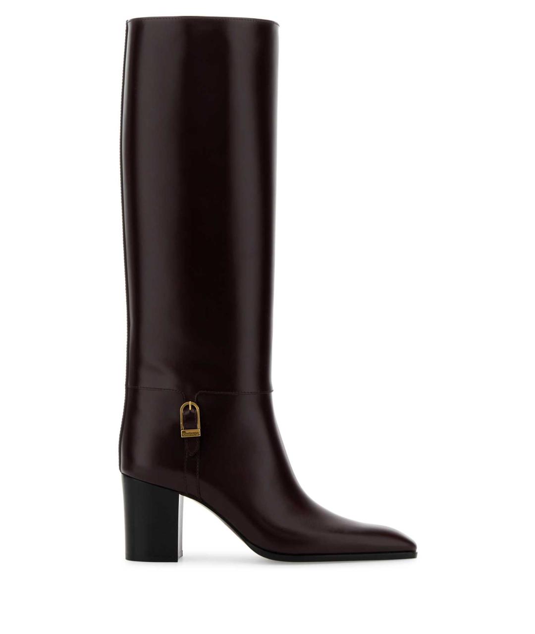 SAINT LAURENT Бордовые кожаные сапоги, фото 1