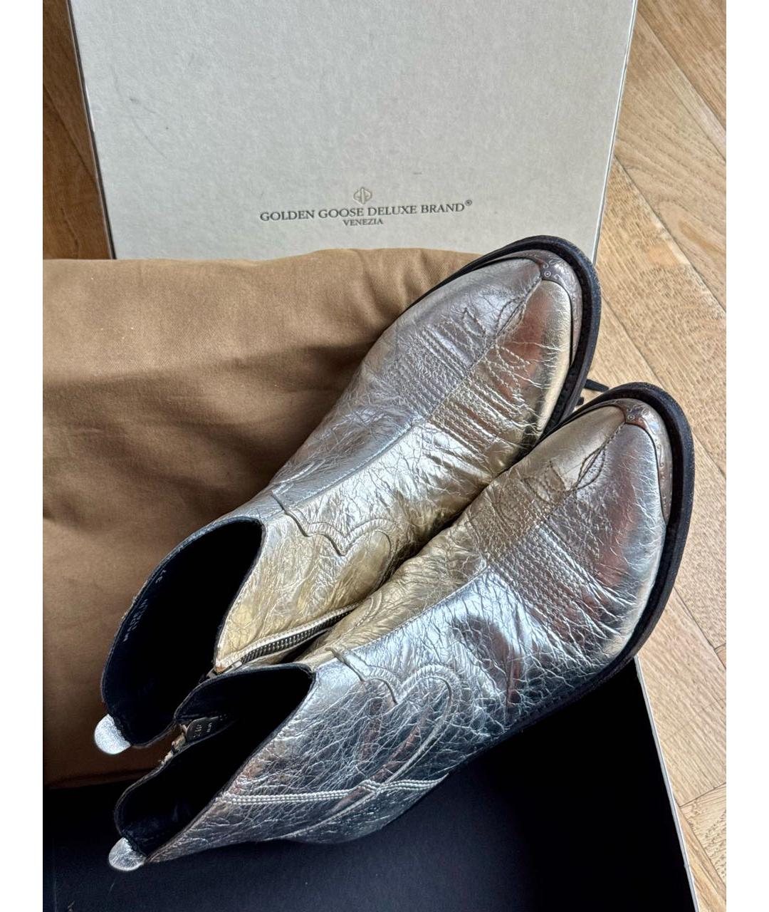 GOLDEN GOOSE DELUXE BRAND Серебряные кожаные ботильоны, фото 5