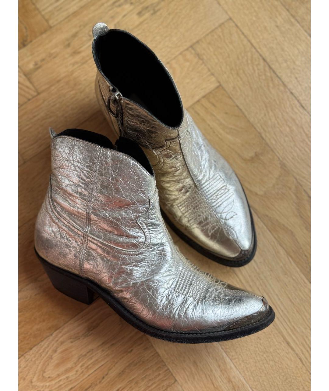 GOLDEN GOOSE DELUXE BRAND Серебряные кожаные ботильоны, фото 2