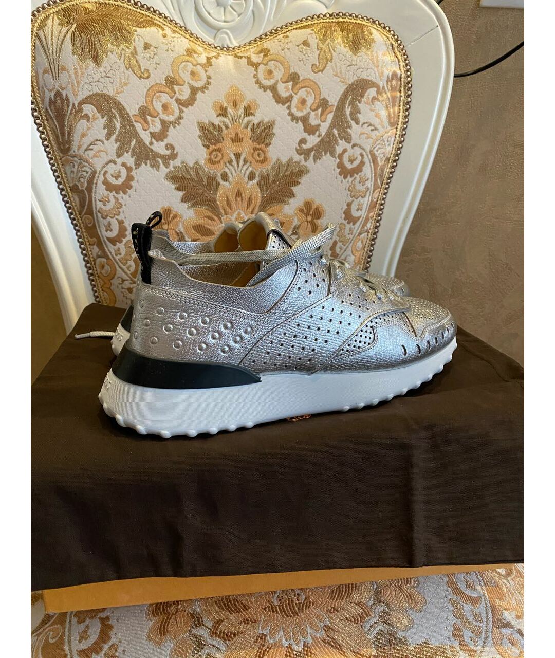TOD'S Серебряные кожаные кроссовки, фото 3