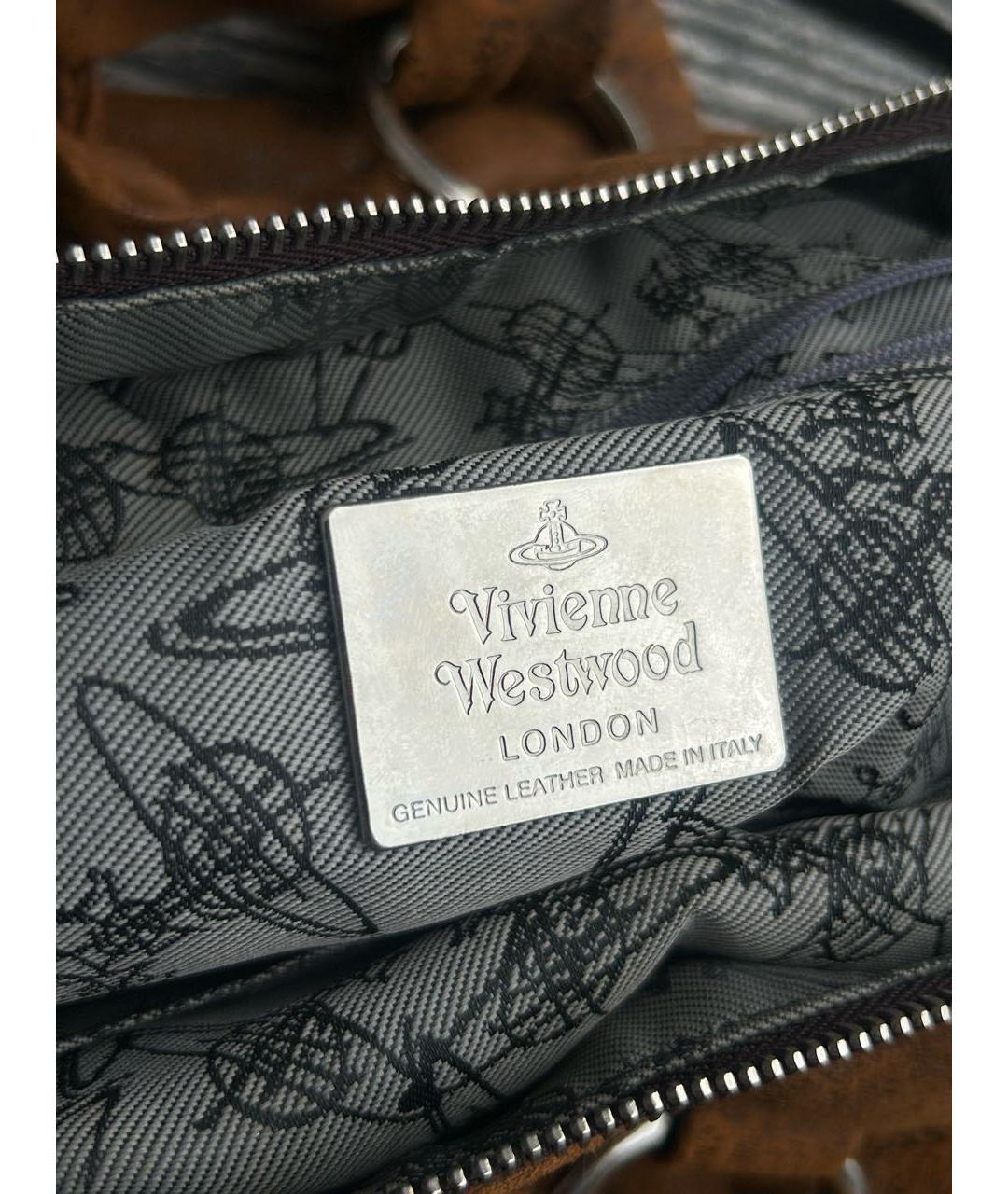 VIVIENNE WESTWOOD Коричневая кожаная сумка с короткими ручками, фото 5