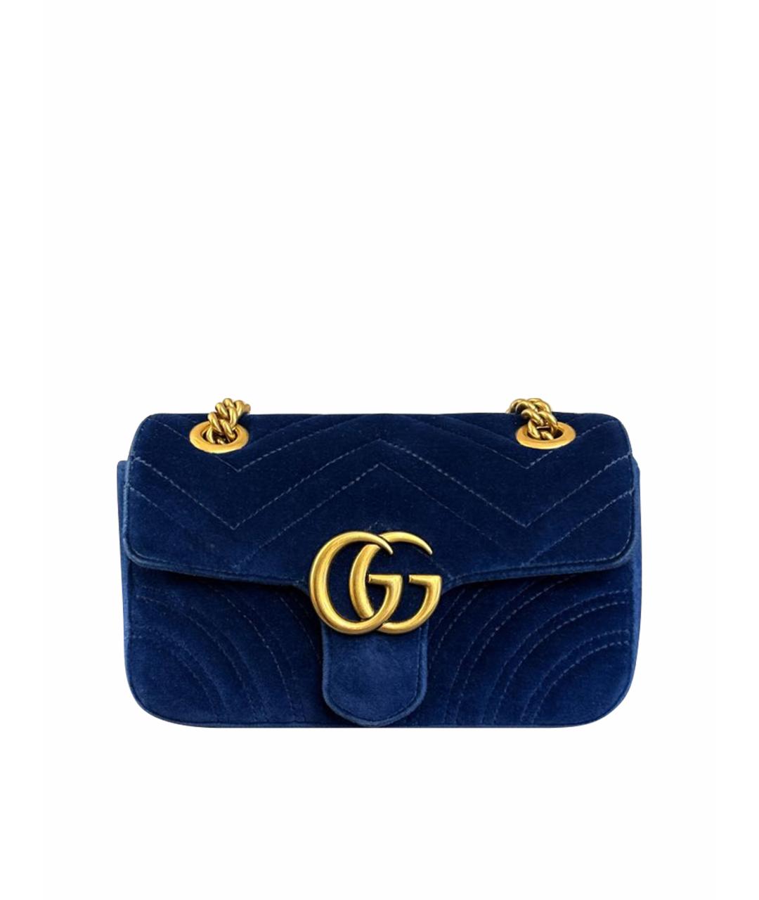 GUCCI Темно-синяя бархатная сумка через плечо, фото 1