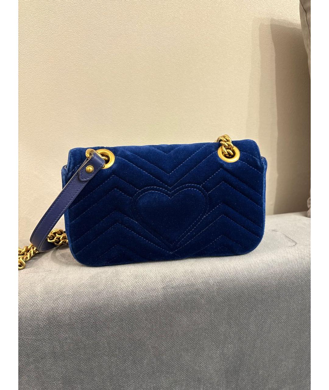 GUCCI Темно-синяя бархатная сумка через плечо, фото 3