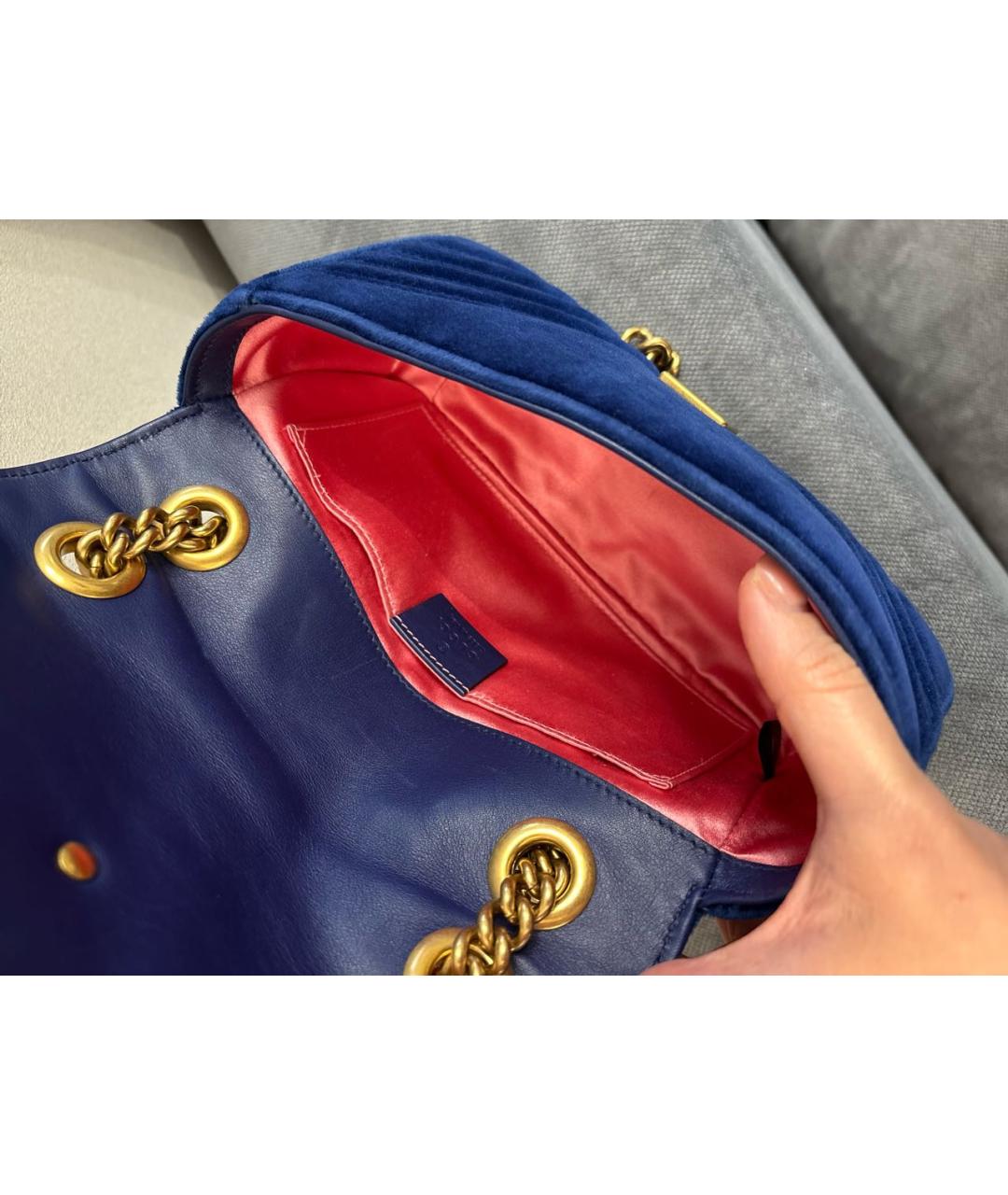 GUCCI Темно-синяя бархатная сумка через плечо, фото 4