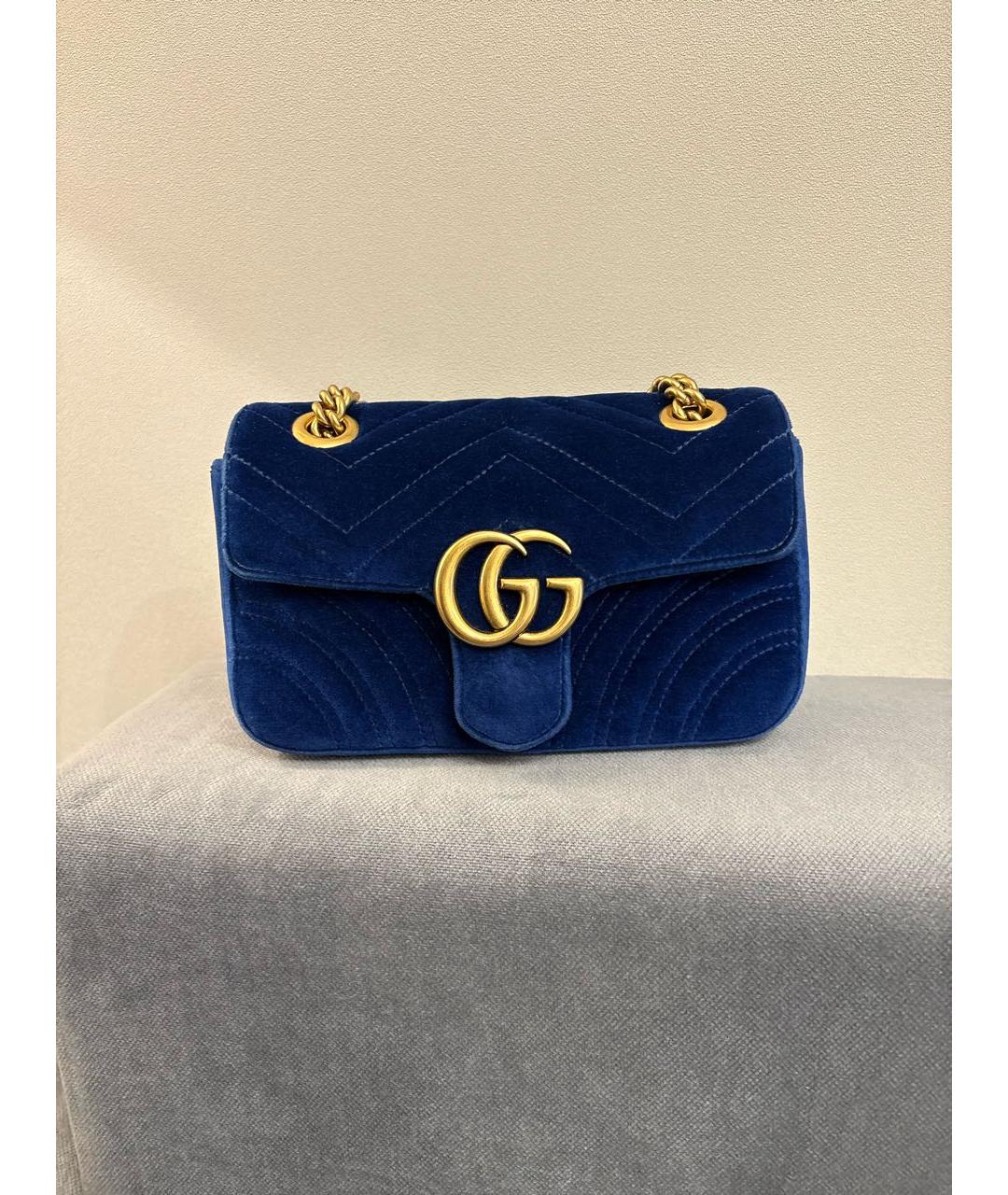 GUCCI Темно-синяя бархатная сумка через плечо, фото 9
