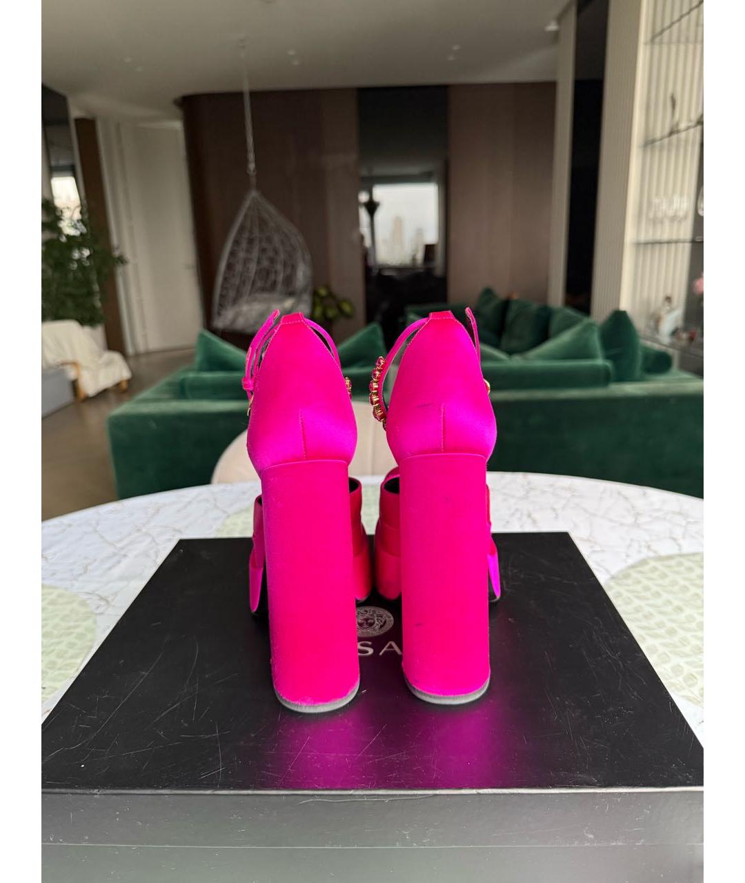VERSACE Розовые текстильные туфли, фото 4