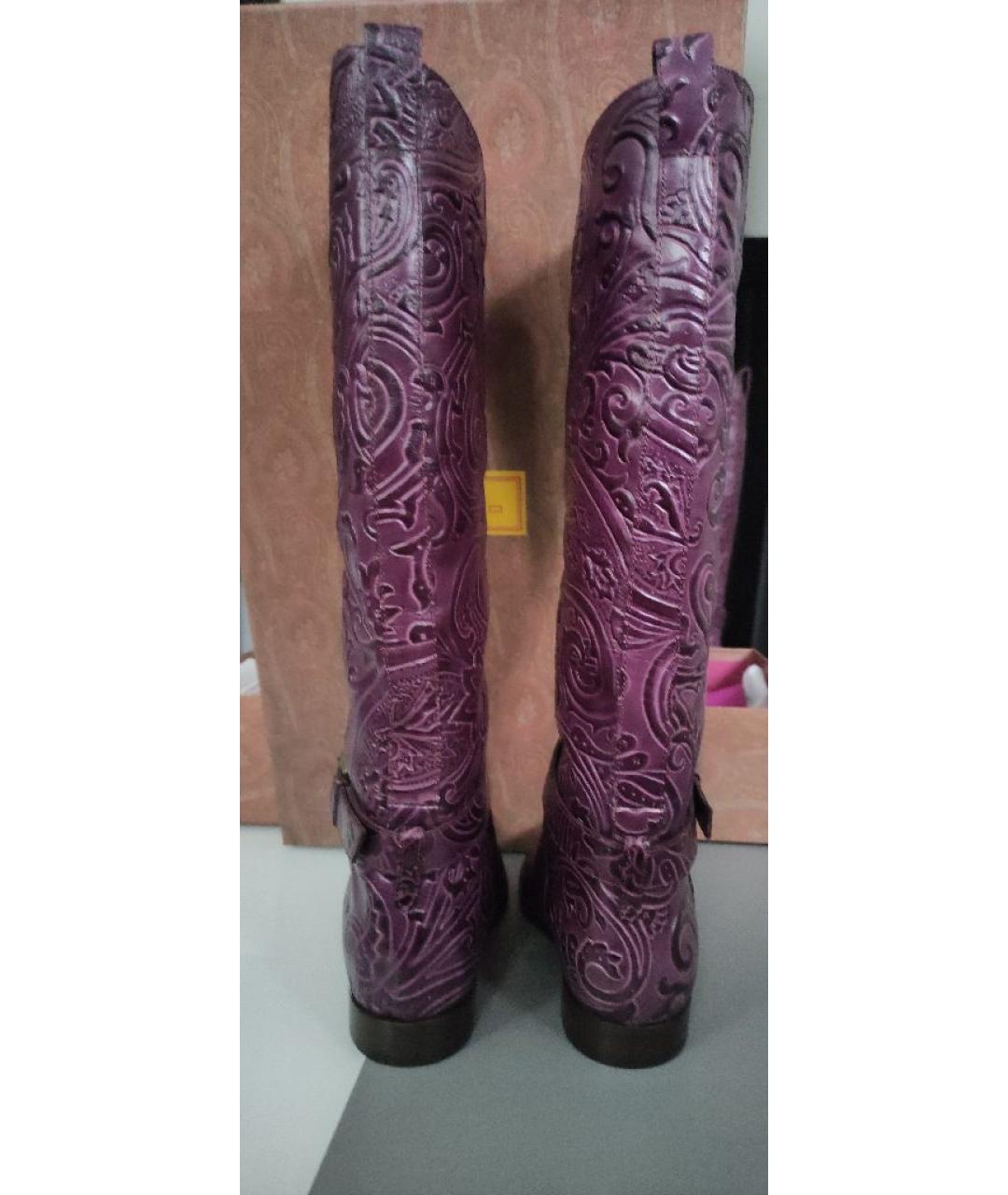 ETRO Фиолетовые кожаные сапоги, фото 4