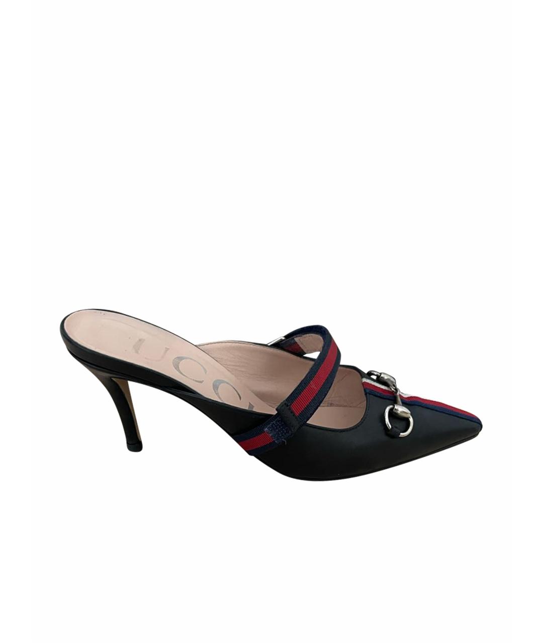 GUCCI Черные кожаные мюли, фото 1